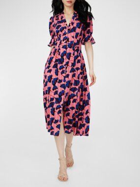 Diane Von Furstenberg Erica Midi Dress Falling Ginko Antique Print Size 4